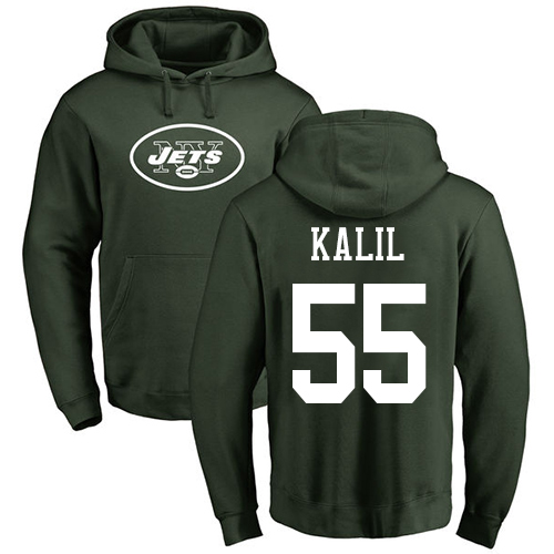New York Jets Men Green Ryan Kalil Name and Number Logo NFL Football #55 Pullover Hoodie Sweatshirts